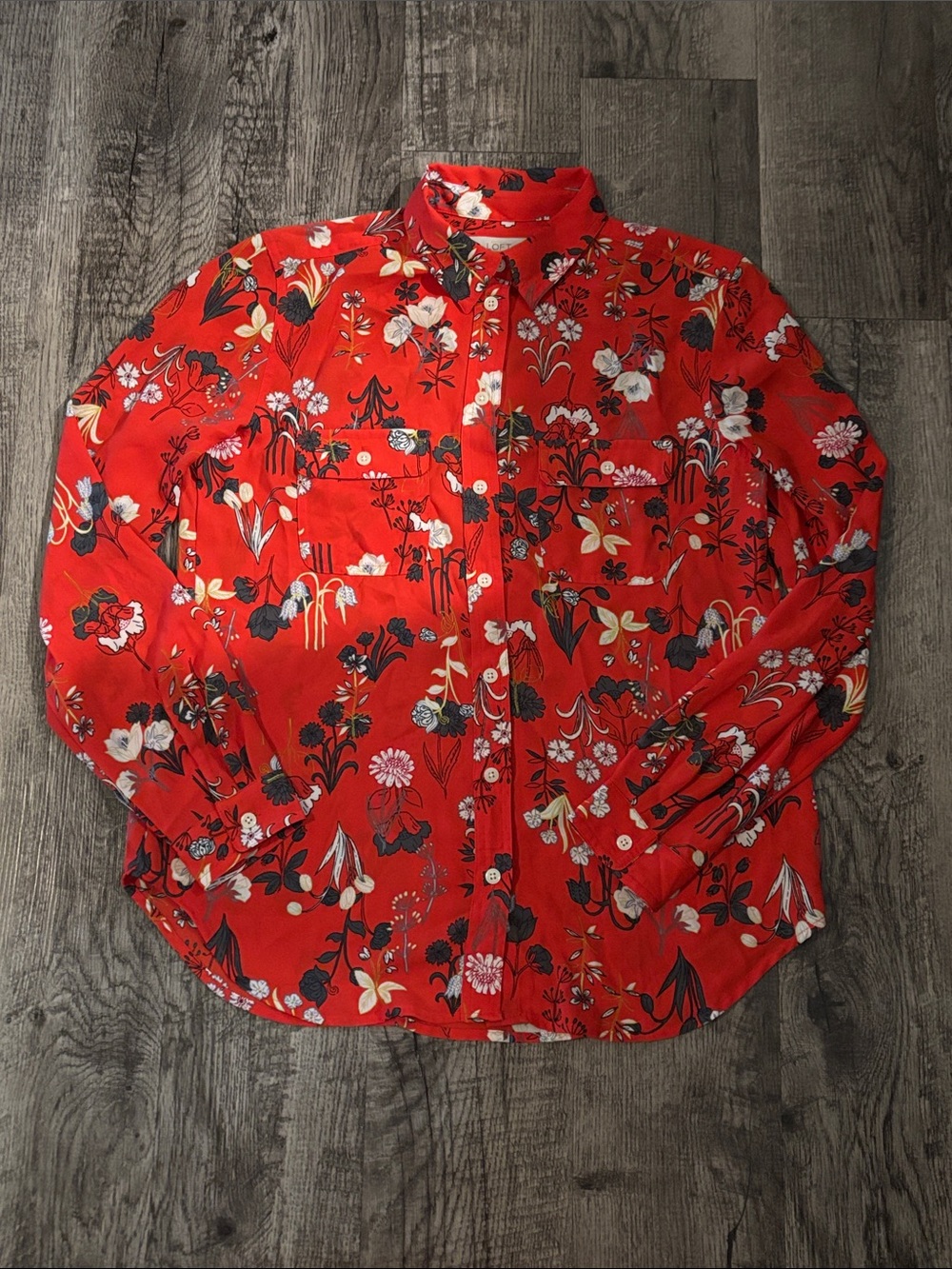 Loft Button Down Collared Shirt - Red with Floral Pattern - Size Small